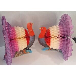 Vintage Amscan Honeycomb Thanksgiving Turkey Die Cut Taiwan Lot Of 2